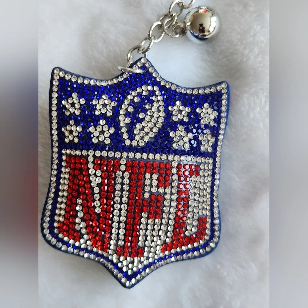 NFL Rhinestone Keychain with Blue Tassel Bag Charm